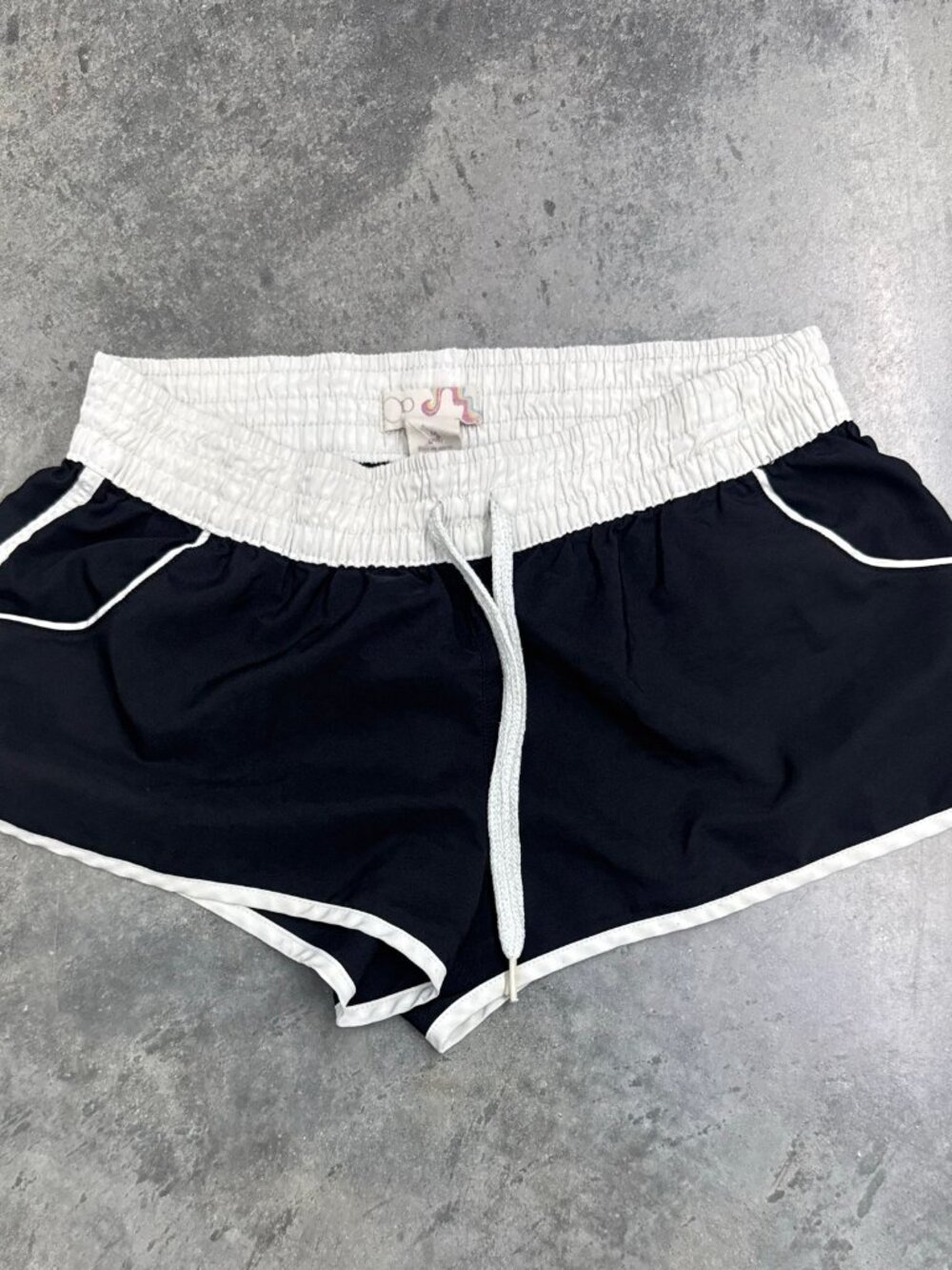 OP athletic shorts black white contrast trim embroidered logo
